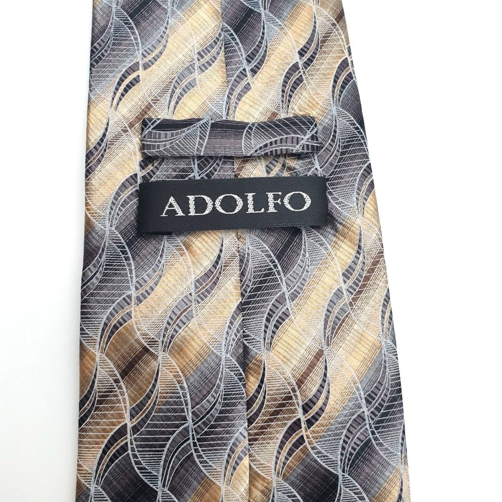 Aldolfo Mens Necktie Accessory Office Work Casual Dad Gift Designer Silver Tan - Picture 5 of 5